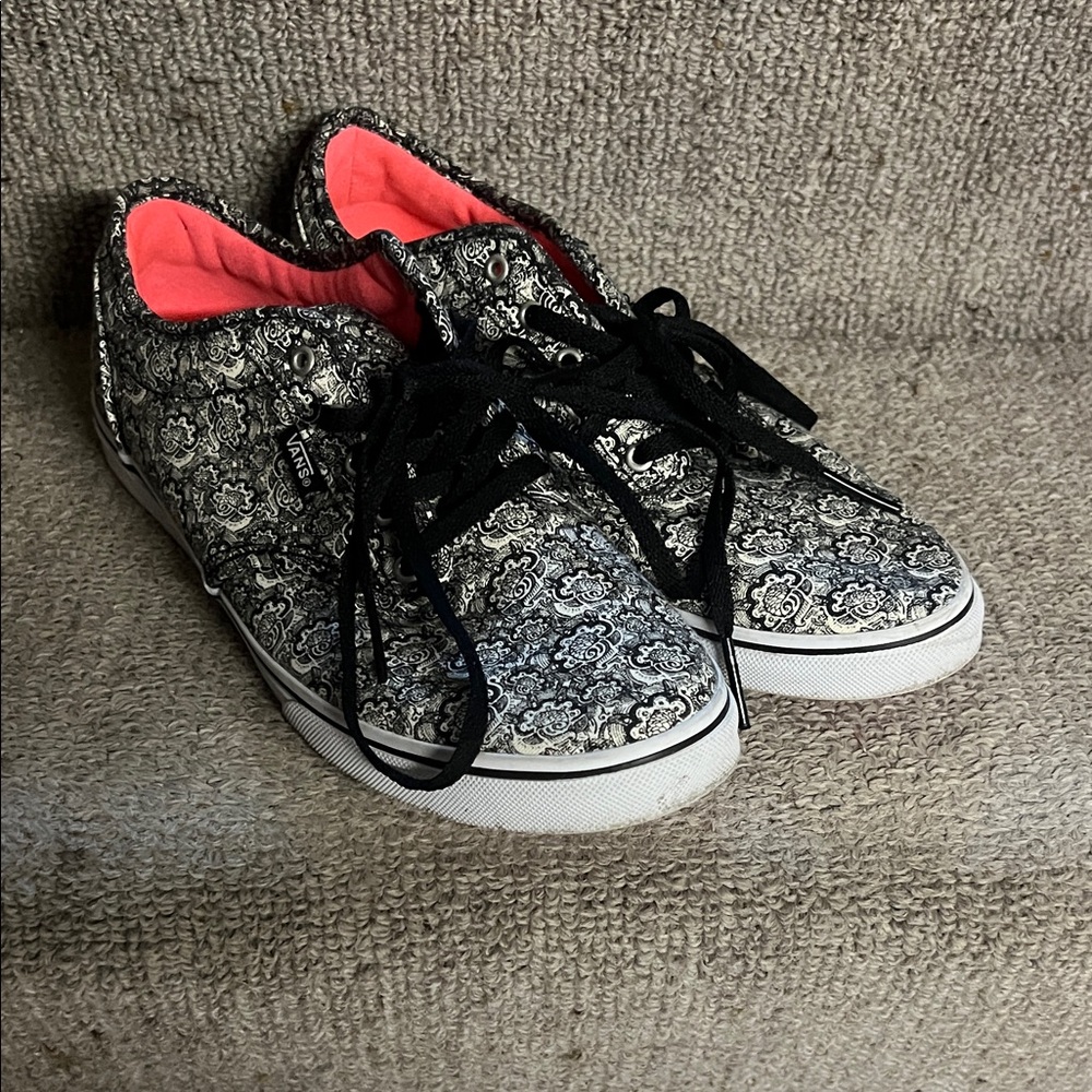 Vans Black and Off White Paisley Patterned Sneakers